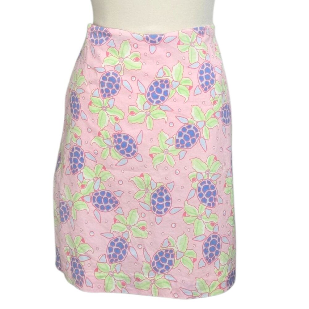 Vineyard Vines Sea Turtle Floral Mini Skirt 6 Pink Green Cotton Coastal Preppy